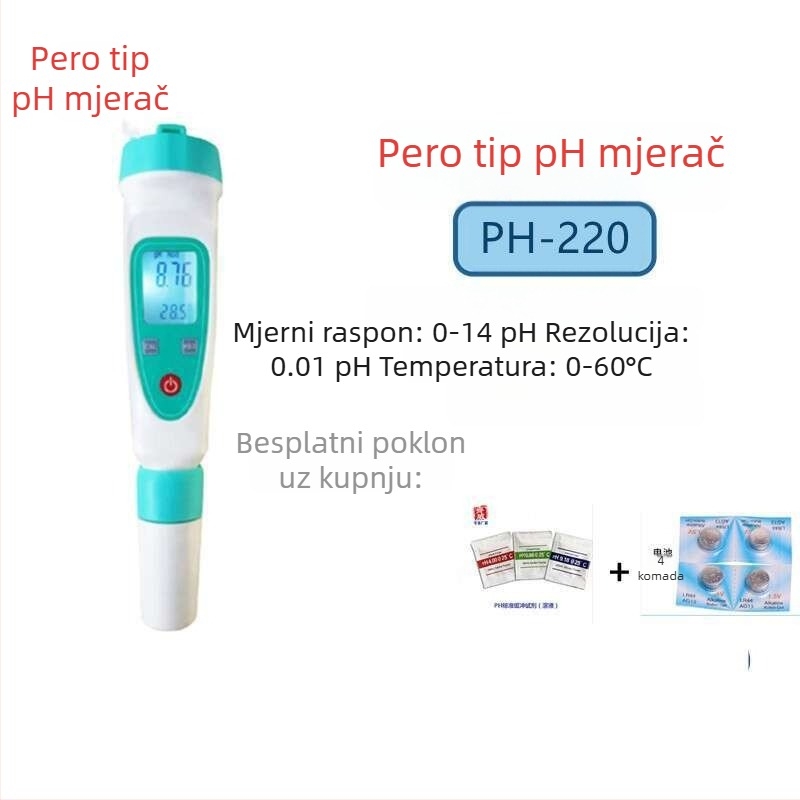 Prijenosni pH mjerač PH-20 s digitalnim zaslonom, ugrađena kompozitna elektroda, točnost ±0,1 pH