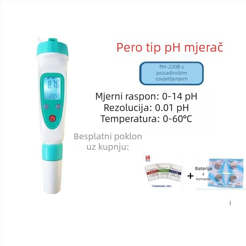 Prijenosni pH mjerač PH-20 s digitalnim zaslonom, ugrađena kompozitna elektroda, točnost ±0,1 pH
