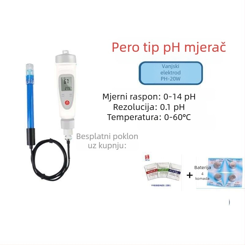 Prijenosni pH mjerač PH-20 s digitalnim zaslonom, ugrađena kompozitna elektroda, točnost ±0,1 pH