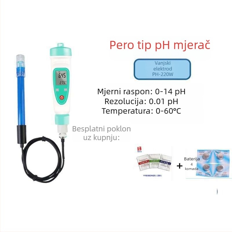 Prijenosni pH mjerač PH-20 s digitalnim zaslonom, ugrađena kompozitna elektroda, točnost ±0,1 pH