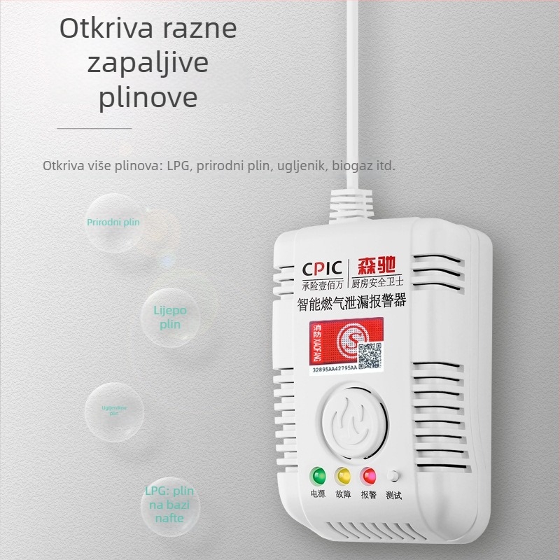 Detektor propuštanja plina za kućnu upotrebu, model SC-MQ05, zidni nosač, AC 220V, 360° detekcija, kabelska komunikacija