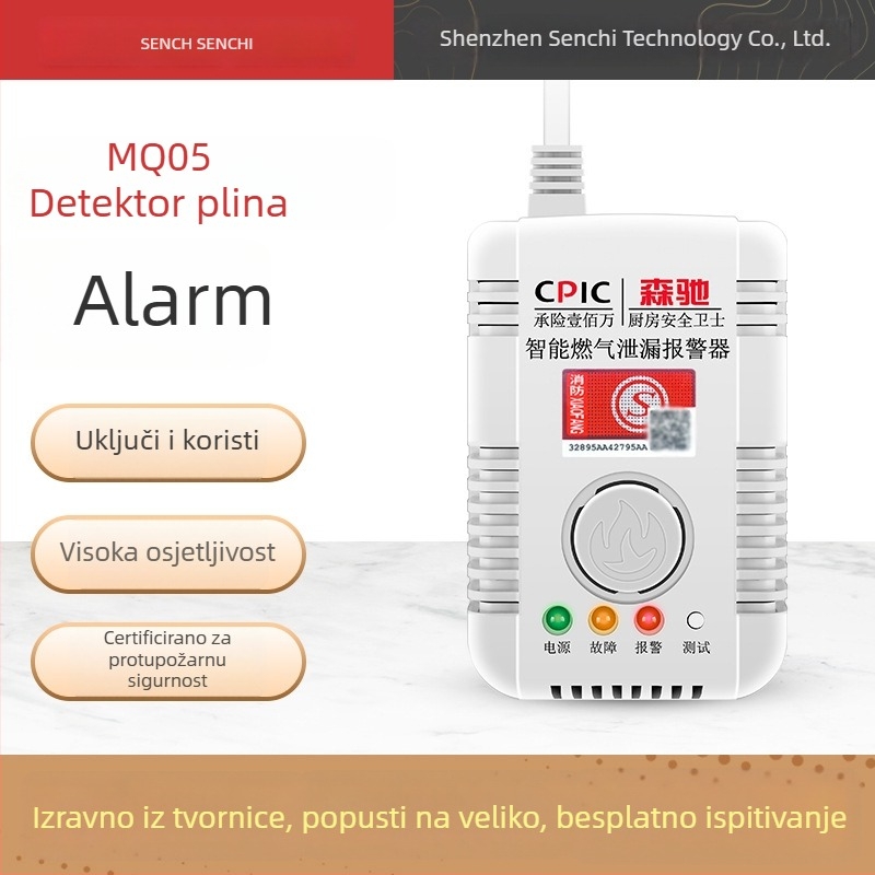 Detektor propuštanja plina za kućnu upotrebu, model SC-MQ05, zidni nosač, AC 220V, 360° detekcija, kabelska komunikacija