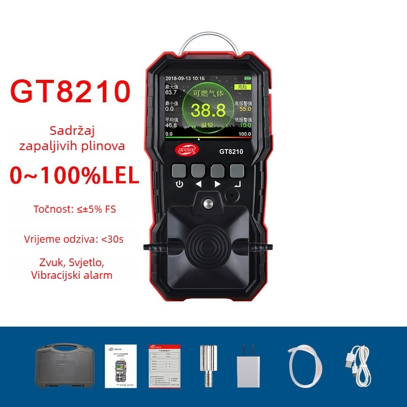 Prijenosni detektor zapaljivih plinova WT8801, raspon 0–100% LEL, točnost ±5% FS, napajanje DC 3.7V, baterija 1800mAh