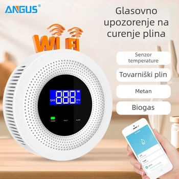 WiFi alarm za CO i plin, 360° detekcija, 5V napajanje, bežični 433MHz, zidni montaža s obavijestima u aplikaciji