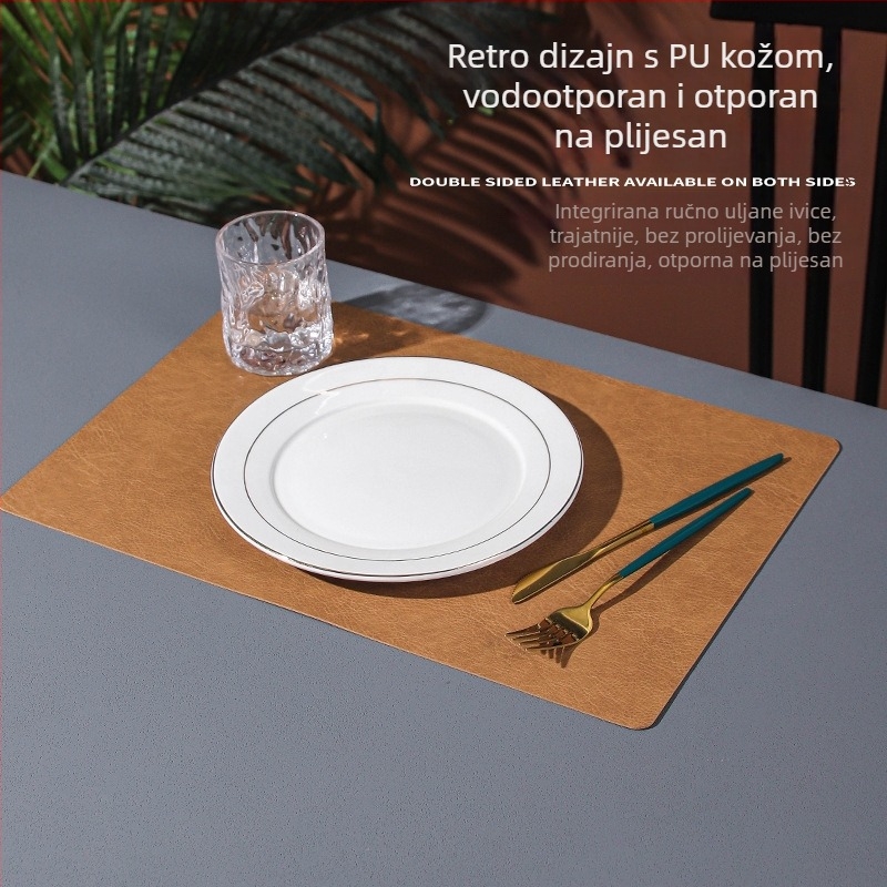 Kvadratna kožna podmetač za stol u nordijskom stilu, retro lagani luksuz, vodootporan i otporan na vlagu, dvostruka izolacija, za kućnu upotrebu