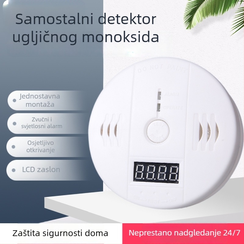 3-u-1 CO, požara i plina detektor s LCD zaslonom – model DY-830; napajanje: baterije 3×9V ili DC12V; 360° detekcija do 5 m; bežični s zvukovno-svjetlosnim alarmom