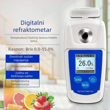 Ručni refraktometar 0-55, digitalni LCD zaslon, mjerenje sadržaja šećera u voću i prehrani, visoka preciznost