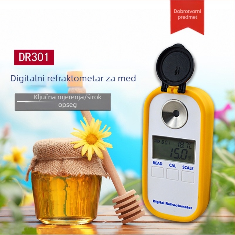 DR301 digitalni refraktometar za koncentraciju meda s digitalnim zaslonom, rezolucija 0,2%, radna temperatura 15–35 °C