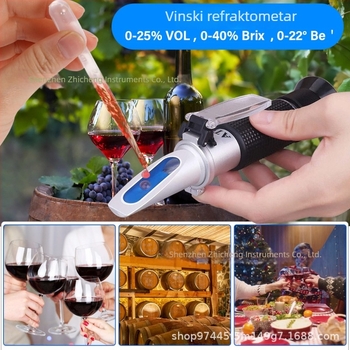 Prijenosni refraktometar za vino, 0-22 Brix, 0-25% alkohola, 0-40% šećera