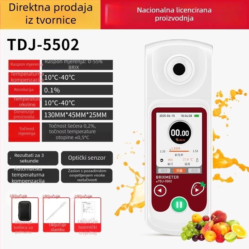 Visokoprecizan mjerač sadržaja šećera u voću — lubenica i naranča