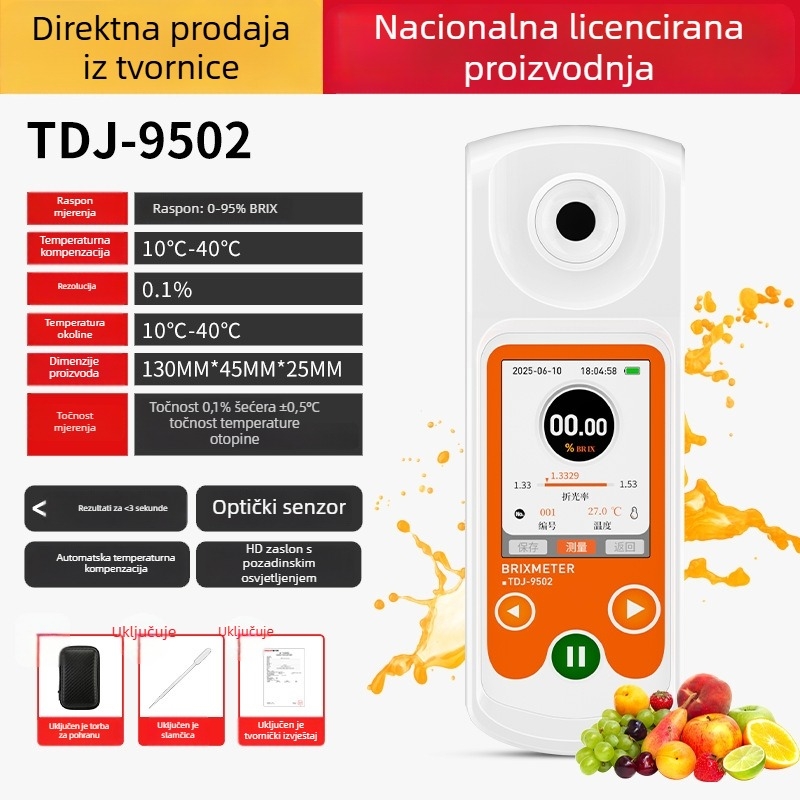 Visokoprecizan mjerač sadržaja šećera u voću — lubenica i naranča