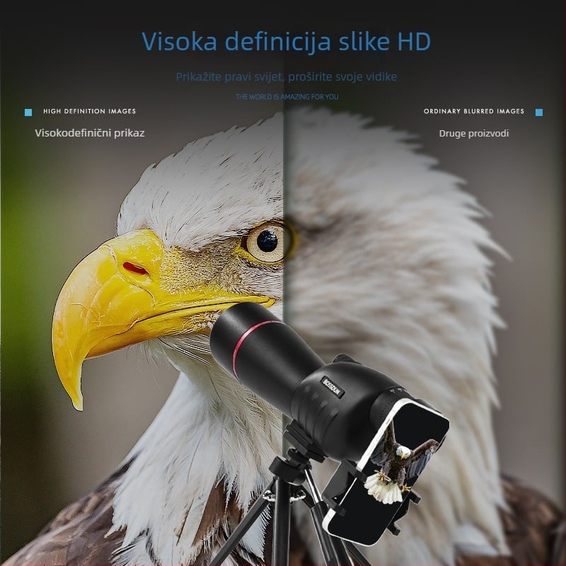 Teleskop za promatranje ptica, 25-75x60, nosač na stalak, noćni vid, fotografija/videó uživo