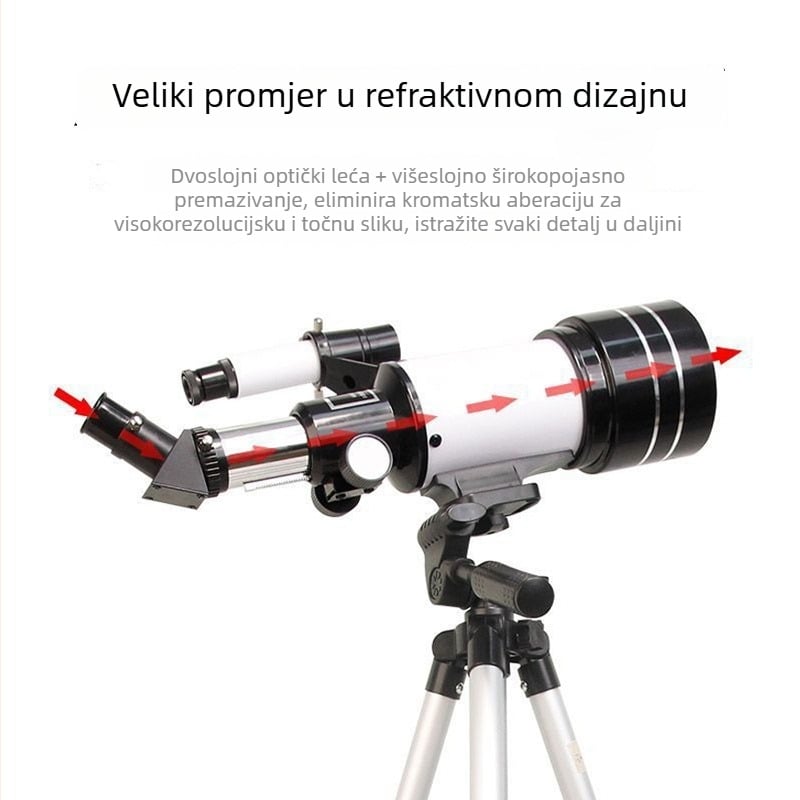 Teleskop za astronomiju velikog promjera s HD optikom; za promatranje zvijezda i Mjeseca; dvostruko korištenje – promatranje neba i ptica; idealan poklon za djecu