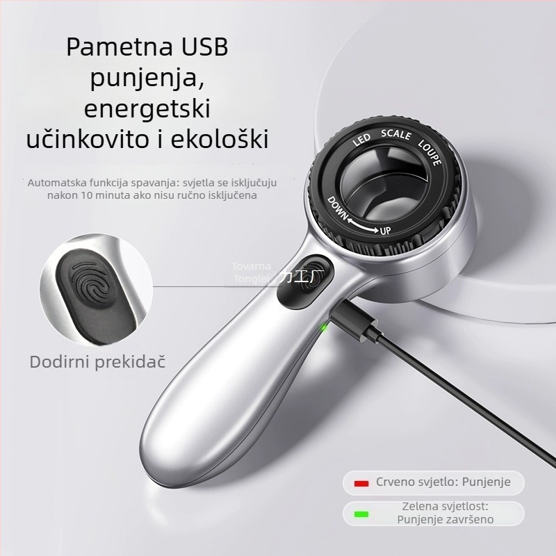 Povećalo s UV svjetlom i USB punjenjem, visoko povećanje uz ljestvicu, brend TONGLEI, model TLMCQESSKROFQEWOKRZMOFZMGP