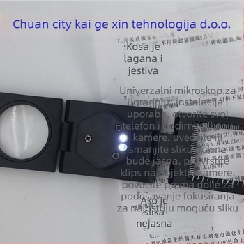 Sklopivo povećalo s LED rasvjetom 30×, leća u obliku golubijeg oka, metalni okvir