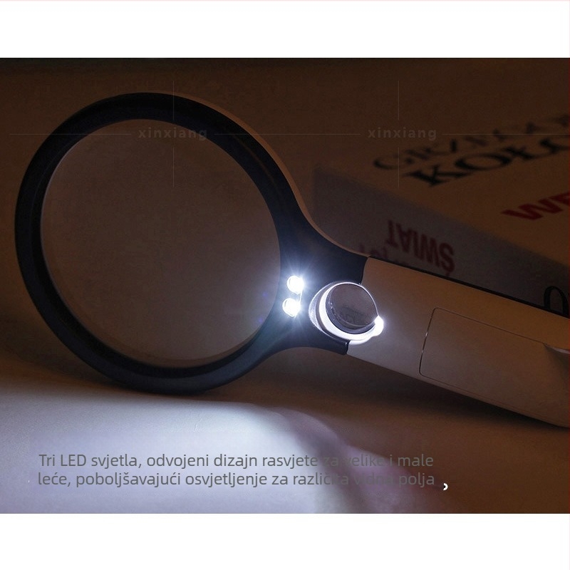 Ručna lupa za nakit s tri LED svjetla, podesivo uvećanje 3x–45x, dvostruka leća