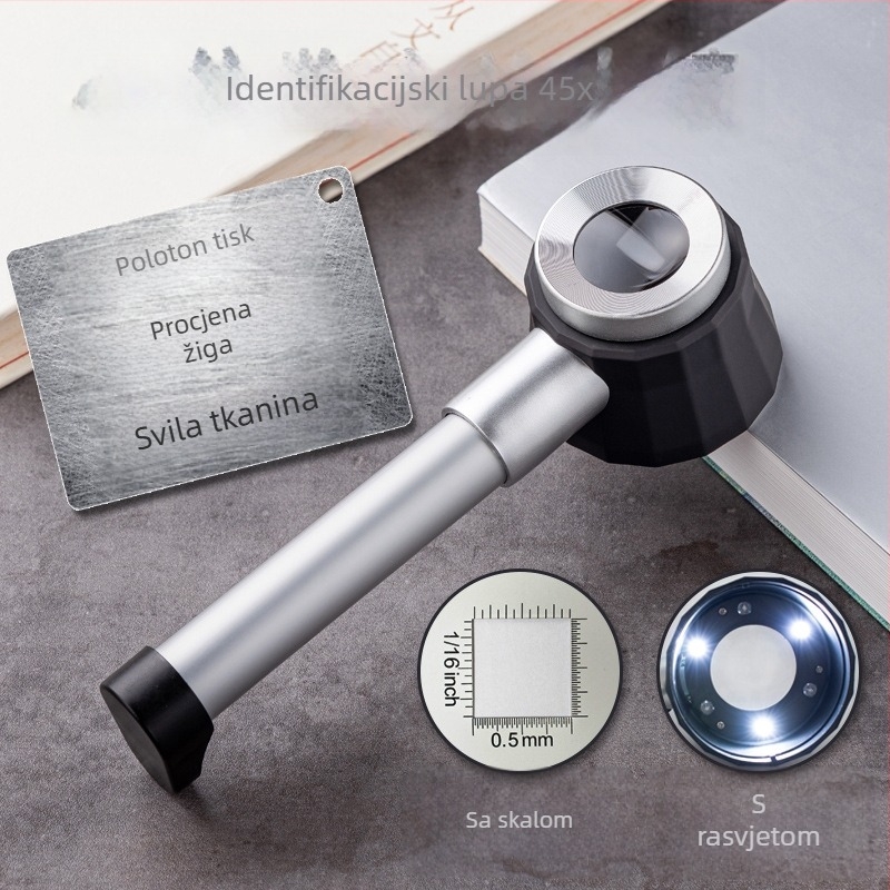 Ručna povećalo 45× s 3 LED-ima i skalom za pregledavanje nakita, za vanjsku upotrebu, dar starijima i studentima