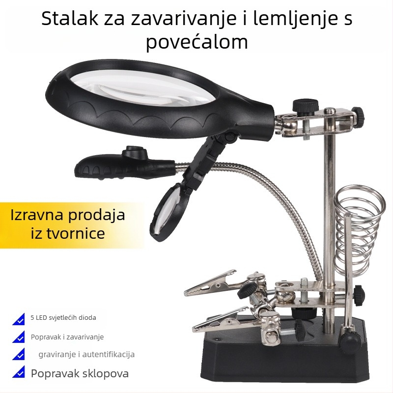 LED stolna lupa za popravke PCB, s 360° rotacijom glave i pomoć za zavarivanje