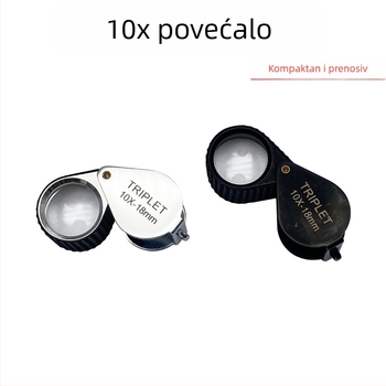 10x Prijenosna sklopiva lupa s cjelovitim metalnim kućištem za nakit i antikvitete, protuklizna ručka