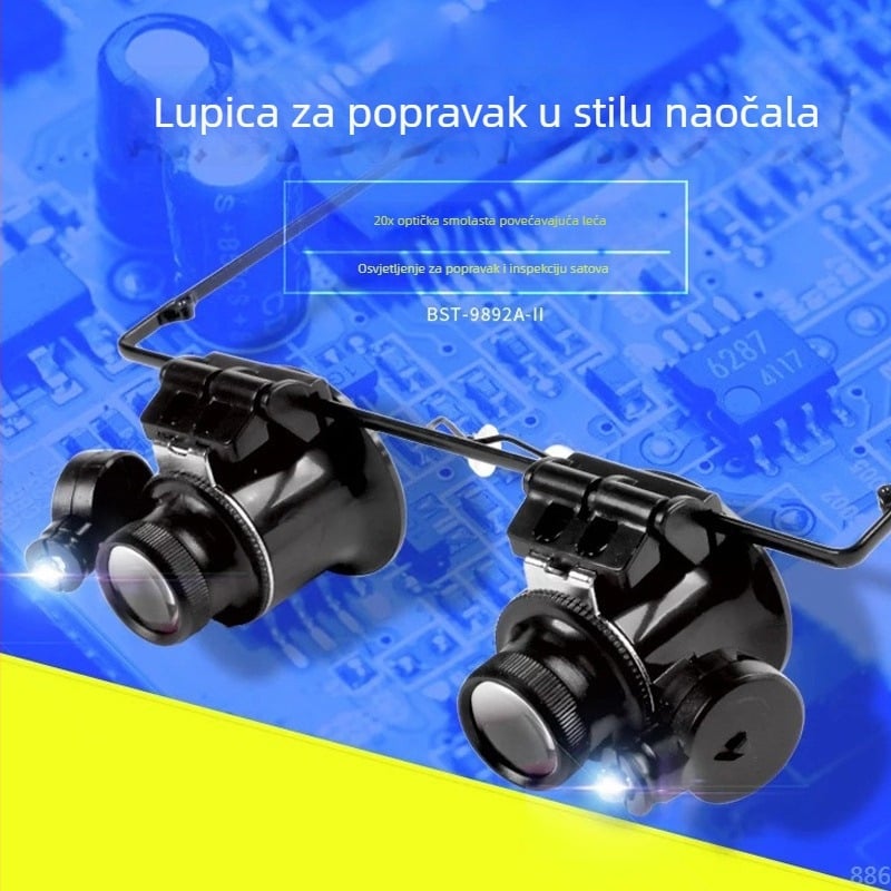 Nosač povećala za popravak satova s LED osvjetljenjem 23x i graviranom starinskom lećom, HD povećanje