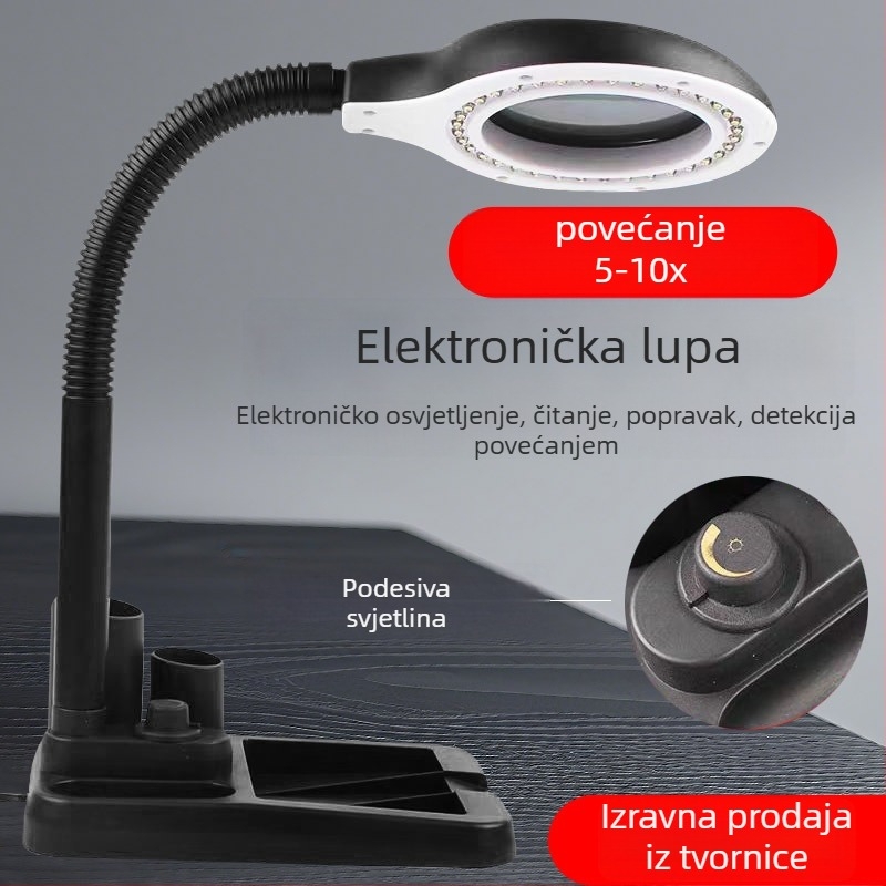 Stolna lampa s LED osvjetljenjem i povećalom za popravke mobitela, elektroniku, ploče i procjenu nakita