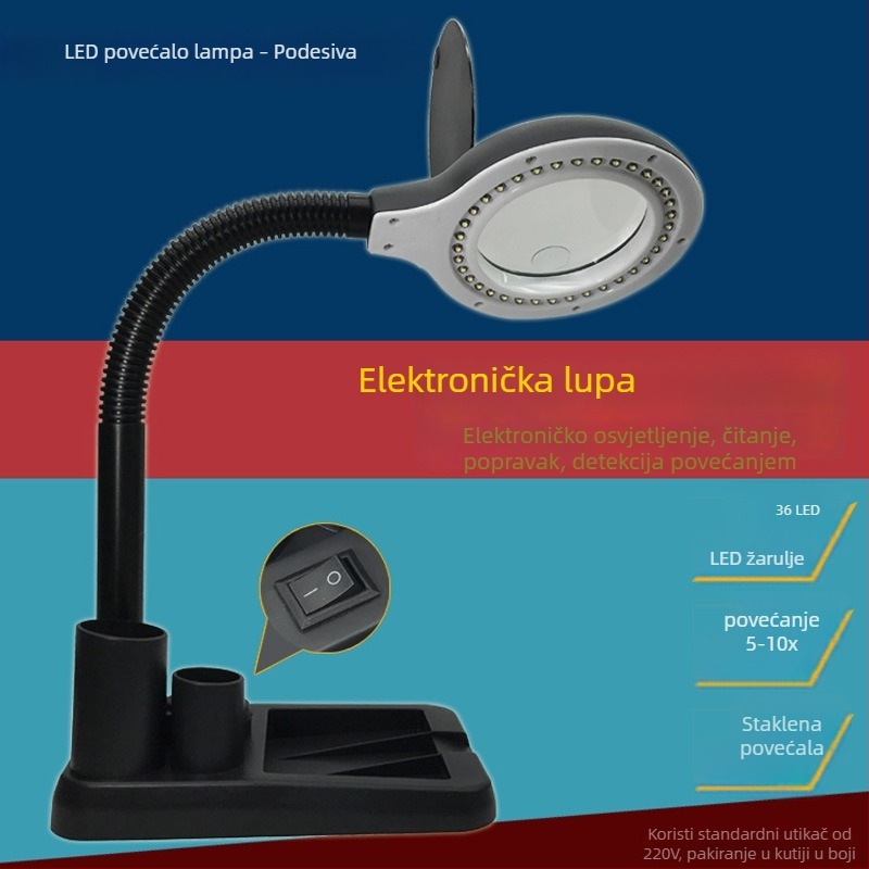 Stolna lampa s LED osvjetljenjem i povećalom za popravke mobitela, elektroniku, ploče i procjenu nakita