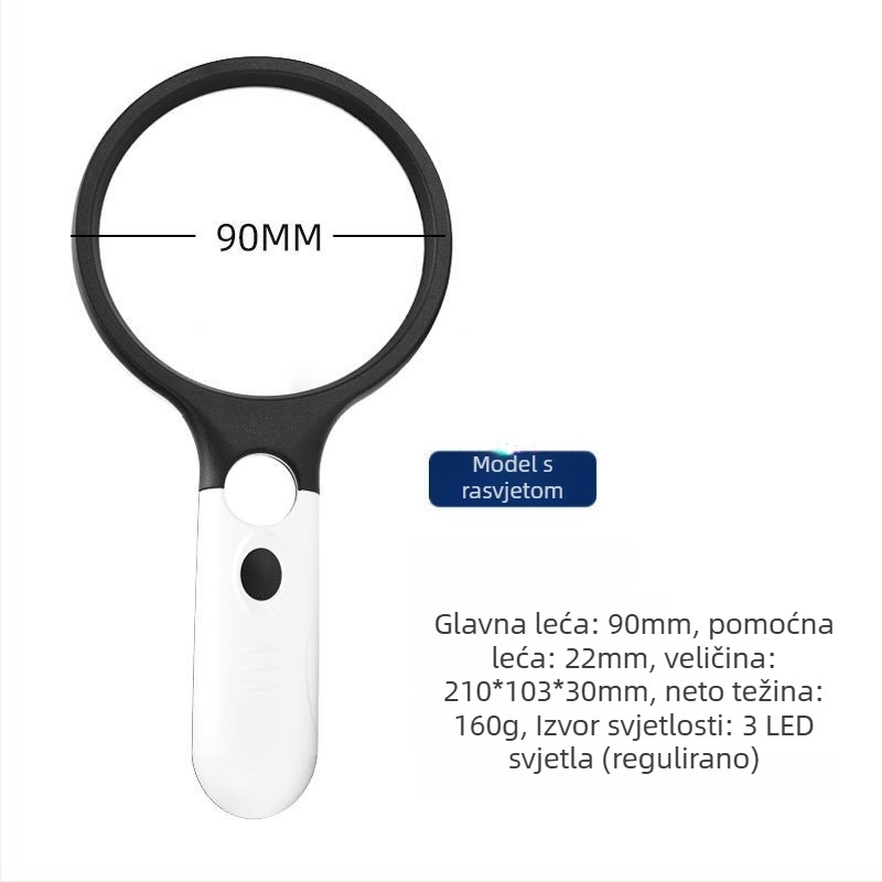 Asferični povećivač sa LED svjetlom za čitanje, 20x povećanje (Porijeklo: Bhutan; Uvoz: Ne; Broj proizvoda: Factory Direct Supply Customization Cross-Border; Marka: Drugo)
