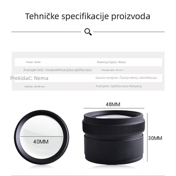 Ručna lupa za nakit, cilindrični dizajn, 30X optičko staklo, dva seta
