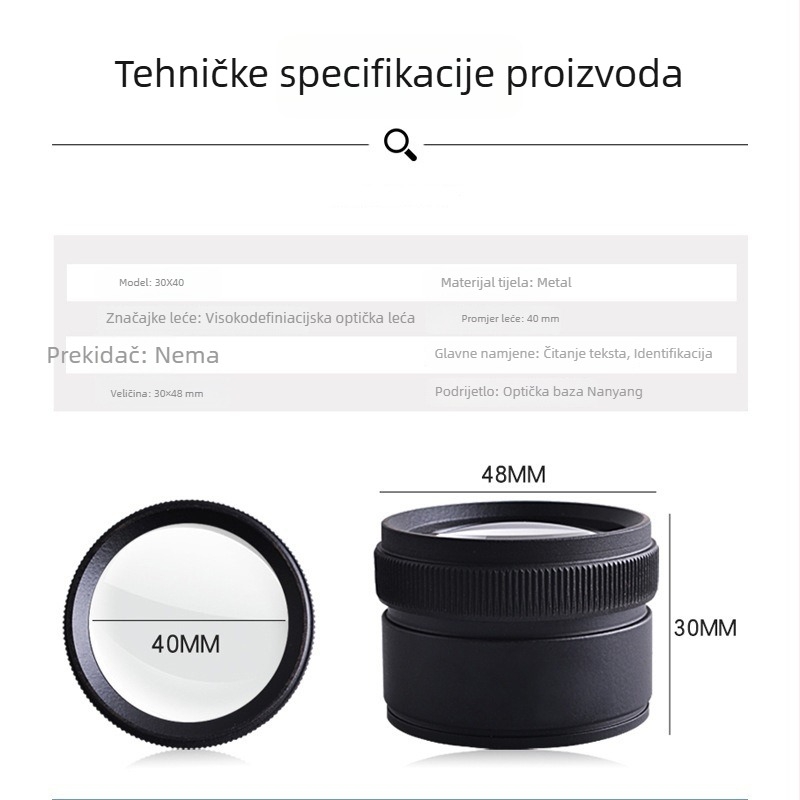 Ručna lupa za nakit, cilindrični dizajn, 30X optičko staklo, dva seta