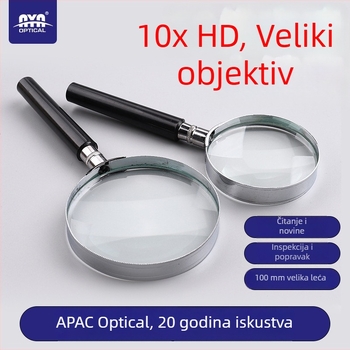Ručna lupa, 20x, kružnog oblika, polu-metalna konstrukcija, leća visoke rezolucije, za identifikaciju nakita i čitanje