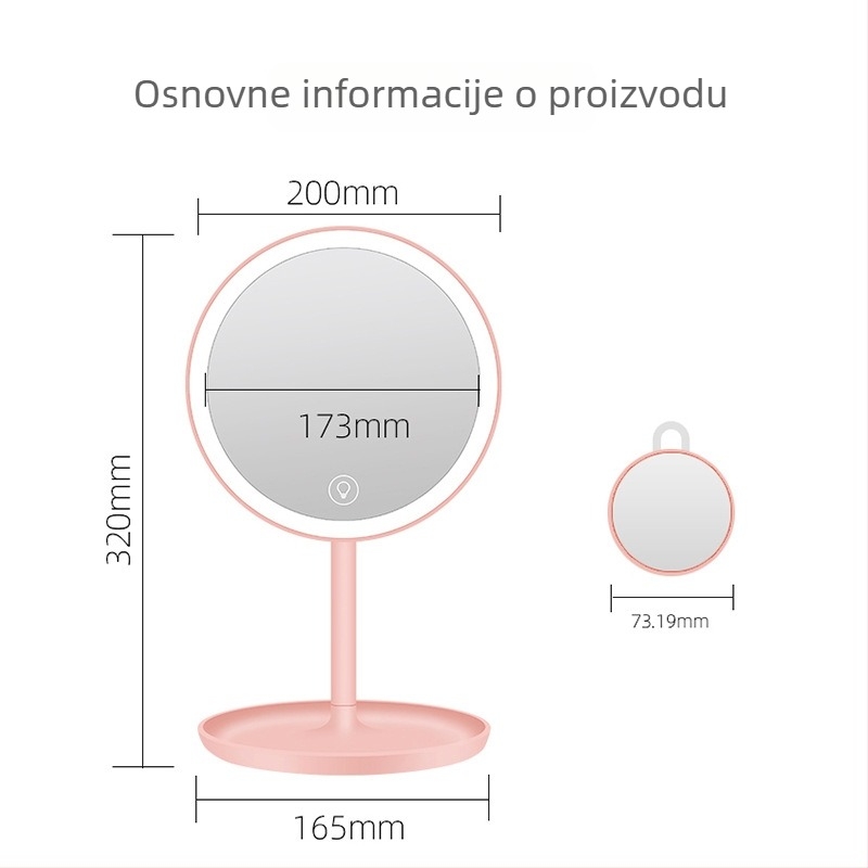 Ogledalo za šminkanje; okvir od ABS-a; aluminijsko ogledalo; ispis logotipa moguć; prilagodba dostupna