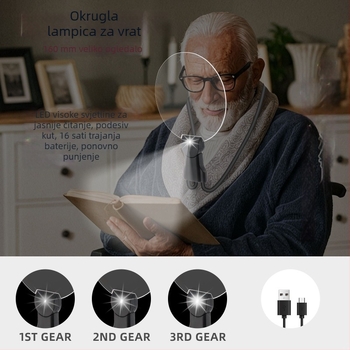 Okružna lupa za vrat s LED osvjetljenjem, HD povećanje, za čitanje knjiga i novina, punjivi model