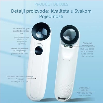 Ručna lupa 40× sa dvostrukim LED osvjetljenjem za identifikaciju antiknog nefrita, nakita i pečata