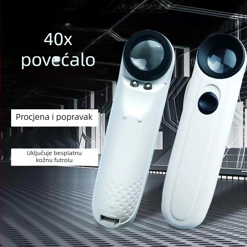 Ručna lupa 40× sa dvostrukim LED osvjetljenjem za identifikaciju antiknog nefrita, nakita i pečata