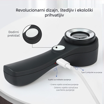 Lupa za identifikaciju nakita, duhana i alkohola sa LED rasvjetom, dodirnim upravljanjem jasom, visokim povećanjem, ugrađena skala, punjiva ručna inspekcijska alatka (Porijeklo: Wenzhou; Marka: Jinjing)