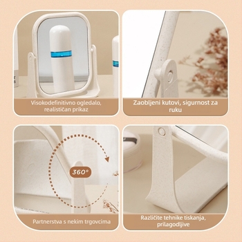 Stolno dvostrano ogledalo za šminku, rotirajuće, povećanje, plastični okvir