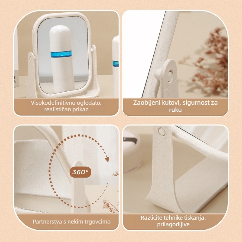 Stolno dvostrano ogledalo za šminku, rotirajuće, povećanje, plastični okvir