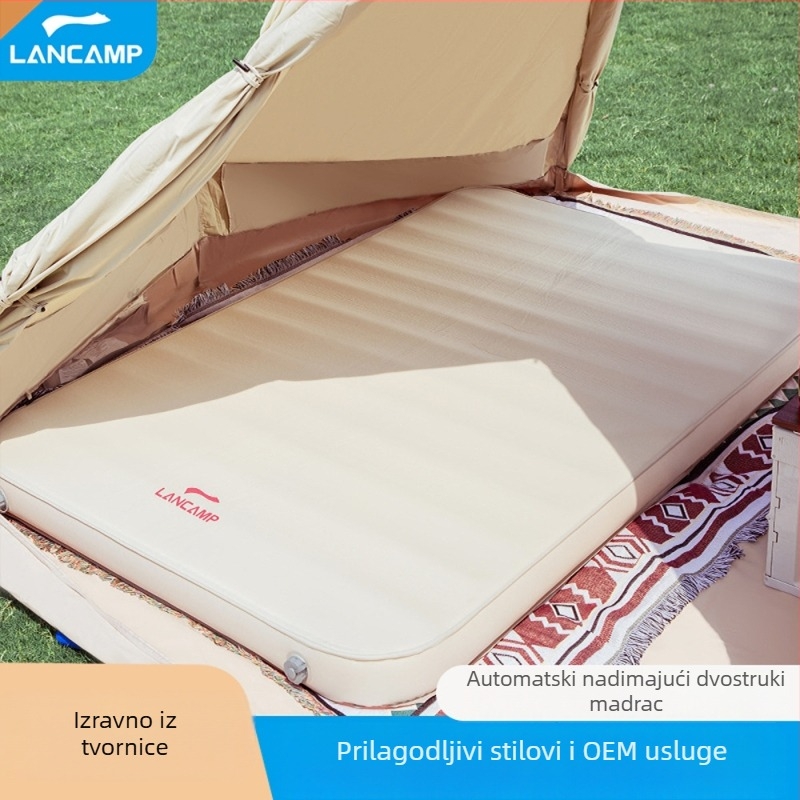 LANCAMP Automatski napuhujući kamping madrac, flanelna površina, 4900 g, za 2-4 osobe, protuklizna i vlagu otporna podloga