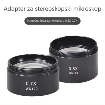 Mikroskopijski pomoćni objektiv, 0.5x–0.7x dvostruko povećanje, adapter prsten, anti-uljni ispar, HD ogledalo