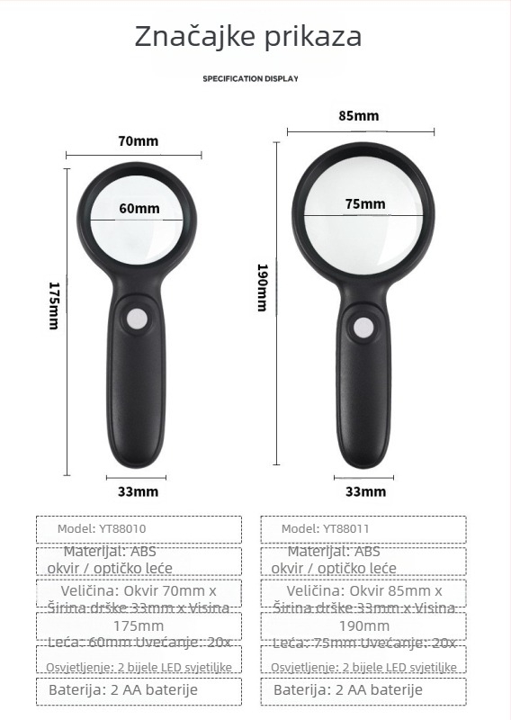 20x LED povećalo za čitanje knjiga i novina za starije osobe