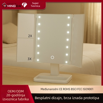 LED trodjelno ogledalo za šminku s pohranom – stolno ogledalo s osvijetljenjem, mogućnost prilagodbe logotipa/materijala