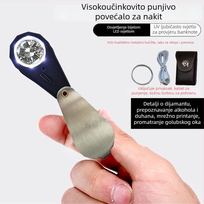 Jinjing HD povećalo za identifikaciju nakita, prijenosno s LED svjetlom, otisak pigeon-eye, visoko uvećanje, kaiš s kodom struka (Porijeklo: Wenzhou; Uvoz: Ne; Marka: Jinjing)