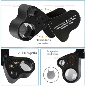 LED povećalo s dvostrukom lećom, 30x i 60x povećanje, metalno kućište