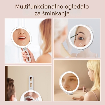 Deshimei LED kozmetičko ogledalo s usisnom čašicom i povećalom, ABS okvir, aluminijska leća, 1000 mAh baterija