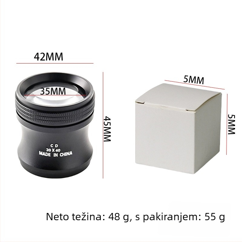 Chuda ručna cilindrična povećala, 10x povećanje, promjer 40 mm, plastična