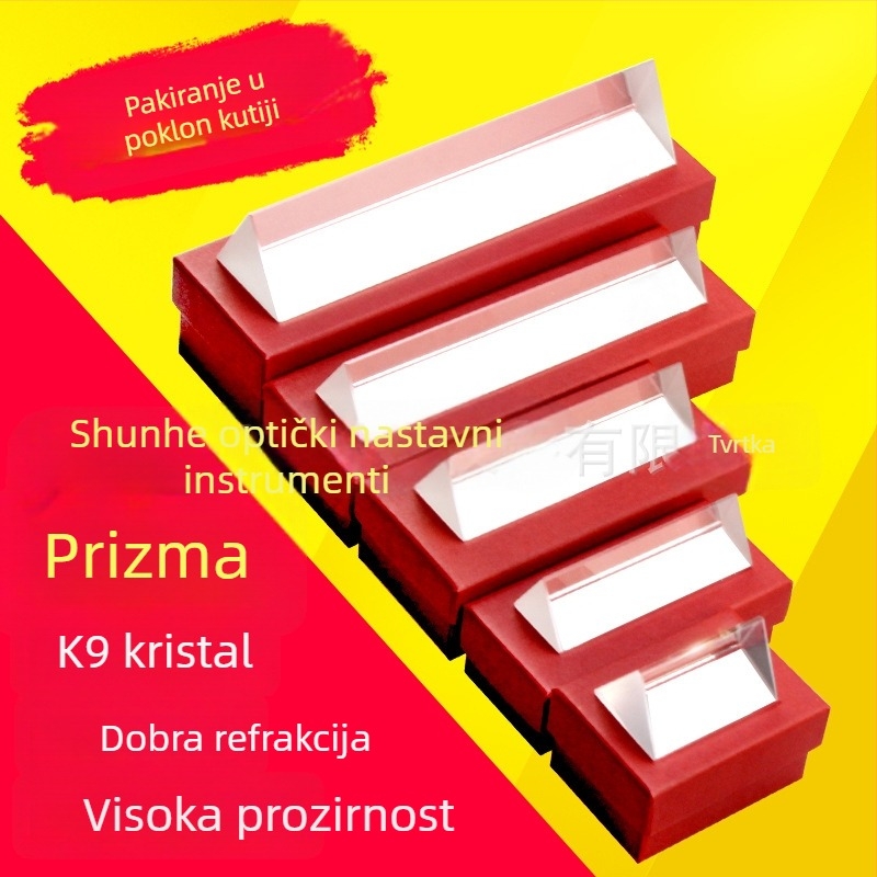 Trokutna prizma od optičkog stakla za fizički eksperiment, kaleidoskop s slikama duge, leća s romboidnom prizmom i nosačem