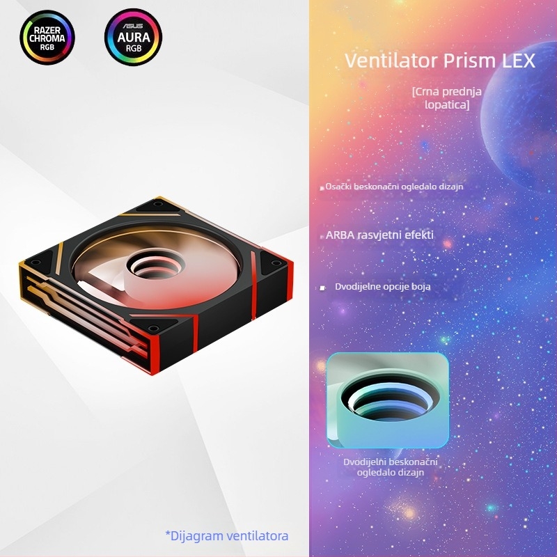 Ventilator za hlađenje kućišta s ARGB, Prism 4 EX, hidraulički ležajevi, 800–2000 RPM, 29 dB(A)