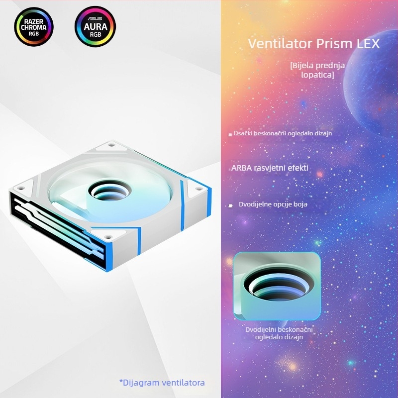Ventilator za hlađenje kućišta s ARGB, Prism 4 EX, hidraulički ležajevi, 800–2000 RPM, 29 dB(A)