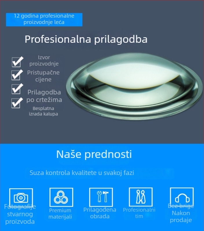 100 mm optička COB leća za LED ulične i industrijske/rudarske lampe s opcijom premazivanja