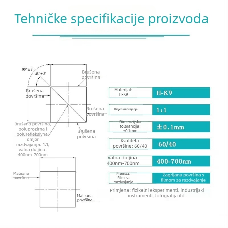 Spektroskopski prizma od optičkog stakla K9, prilagođena obrada, nije uvezeno, marka Jygd